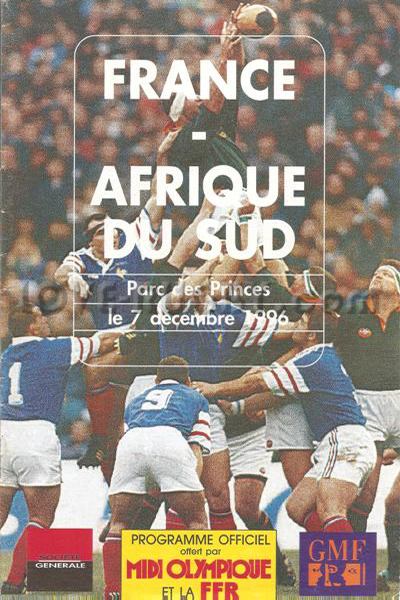 1996 France v South Africa  Rugby Programme